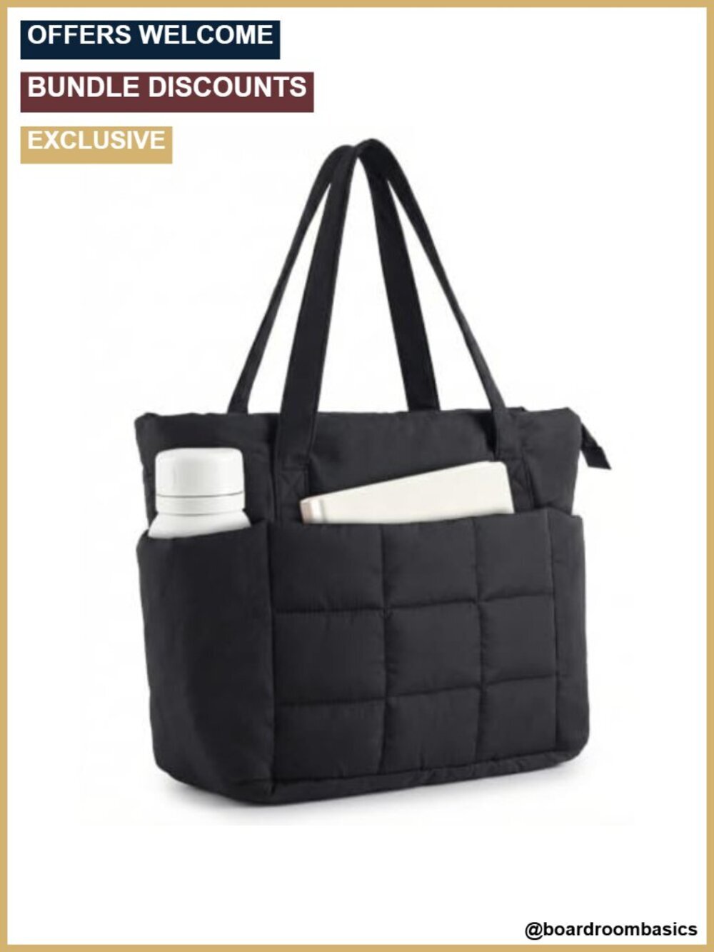 Quilted Nylon Puffer Tote Bag with Laptop Compartment